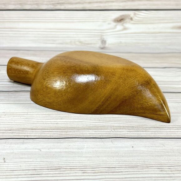 Vintage Wooden Leaf Shape Monkey Pod 9.5” Wood Bowl Nut Dish Scoop Ladle Acorn - Picture 10 of 13